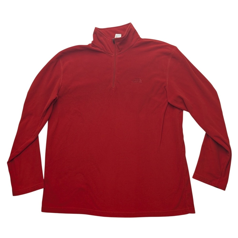 The North Face Fleece Pullover Mens XL Red TKA 100 Quarter Zip Mock Neck Logo
